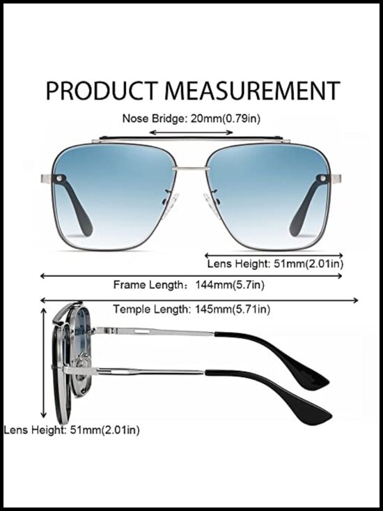 Metal Square Aviator Sunglasses UV400 Protection Gradient Lens main image 4